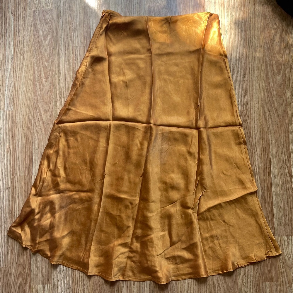 H&M Bronze Gold Satin Midi Skirt